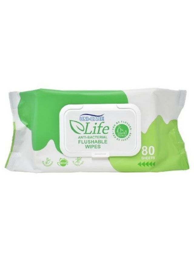 Unicare Life AntiBacterial Flushable Wipes 80's edamama